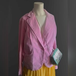 St. John’s Bay Pink Knit Blazer Jacket Large Cotton Stretch Preppy